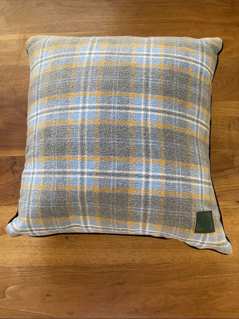 Charles Gallen Plaid Gray and Yellow Accent Pillow with Blue Check - Home Decor